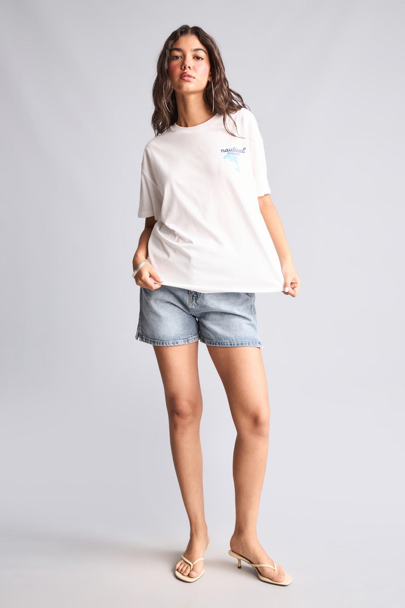 DeFacto White Woman Oversize Fit Crew Neck Printed Short Sleeve T-Shirt Casual - Image 2