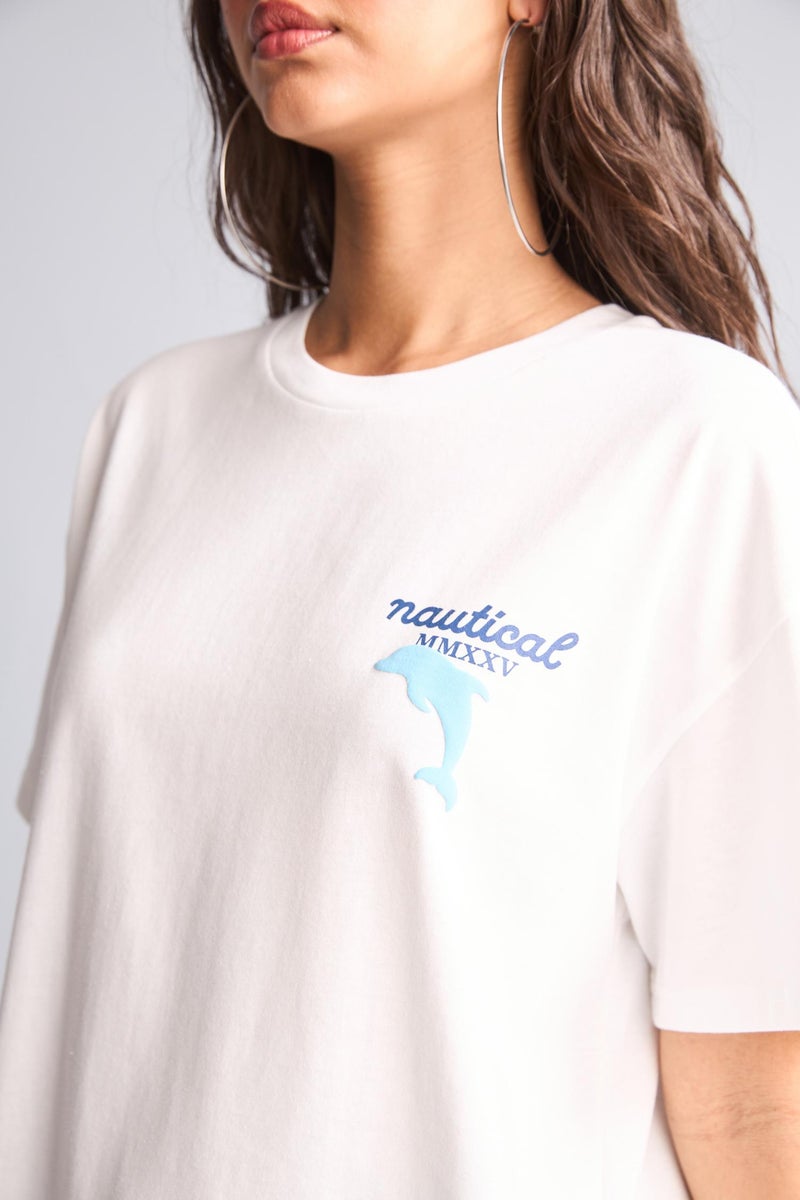 DeFacto White Woman Oversize Fit Crew Neck Printed Short Sleeve T-Shirt Casual - Image 5