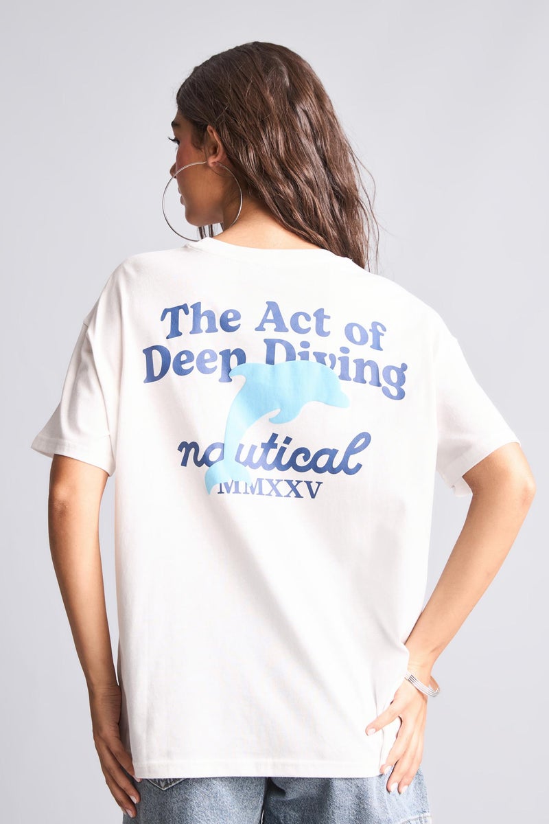 DeFacto White Woman Oversize Fit Crew Neck Printed Short Sleeve T-Shirt Casual - Image 1