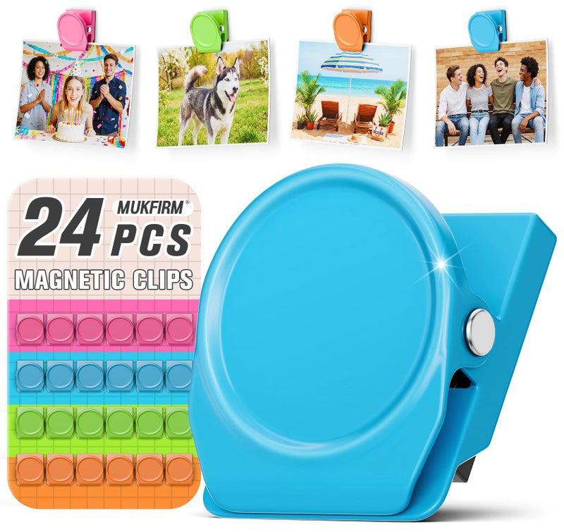 MUKFIRM 24 Pack Magnetic Clip Heavy Duty, Cute Magnetic Clips for Whiteboard, Refrigerator Magnets, Fridge Magnets for Pictures, Strong Magnet Clips for Classroom, Cruise Cabins, Locker, Office - Image 1