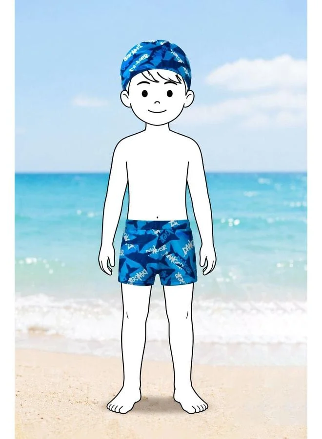 Zuzunga Boy's Shark-Patterned Cap - Shorts Beach Shorts Set.