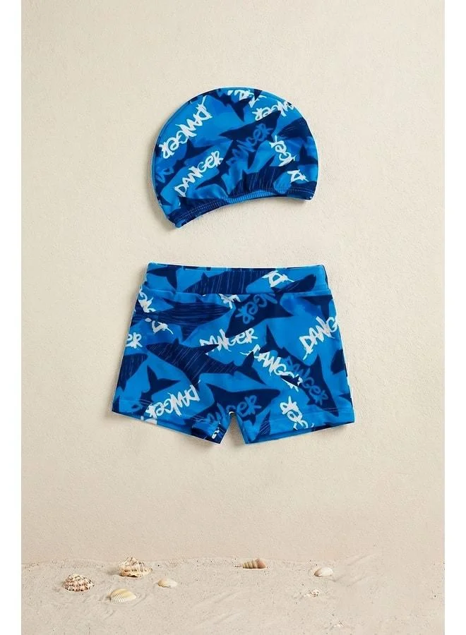 Zuzunga Boy's Shark-Patterned Cap - Shorts Beach Shorts Set.