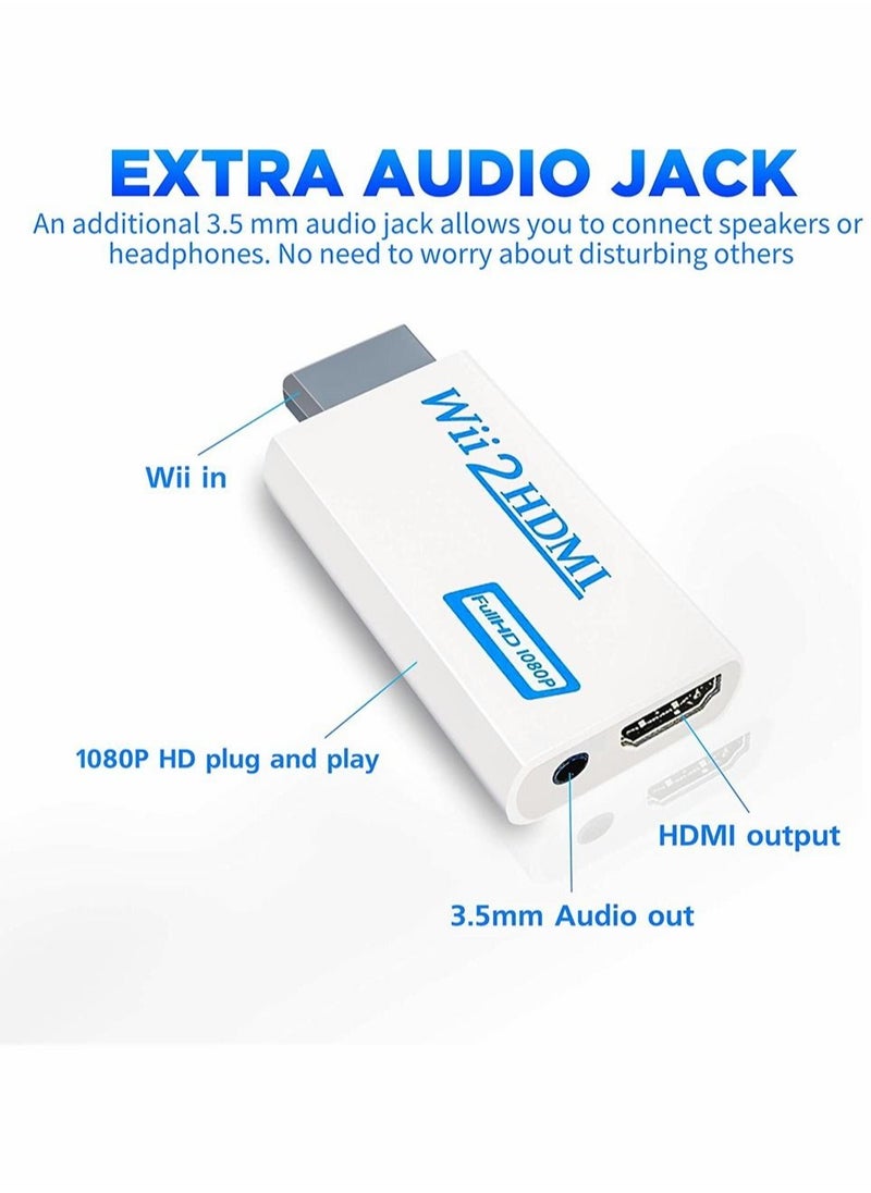 Generic - Wii to HDMI Converter, Wii to Hdmi Adapter 1080P with 5FT High Speed HDMI Cable Wii2 HDMI Adapter with 3.5mm Audio Jack And 1080p 720p HDMI Output Compatible with All Wii Display Modes (White) - Image 1