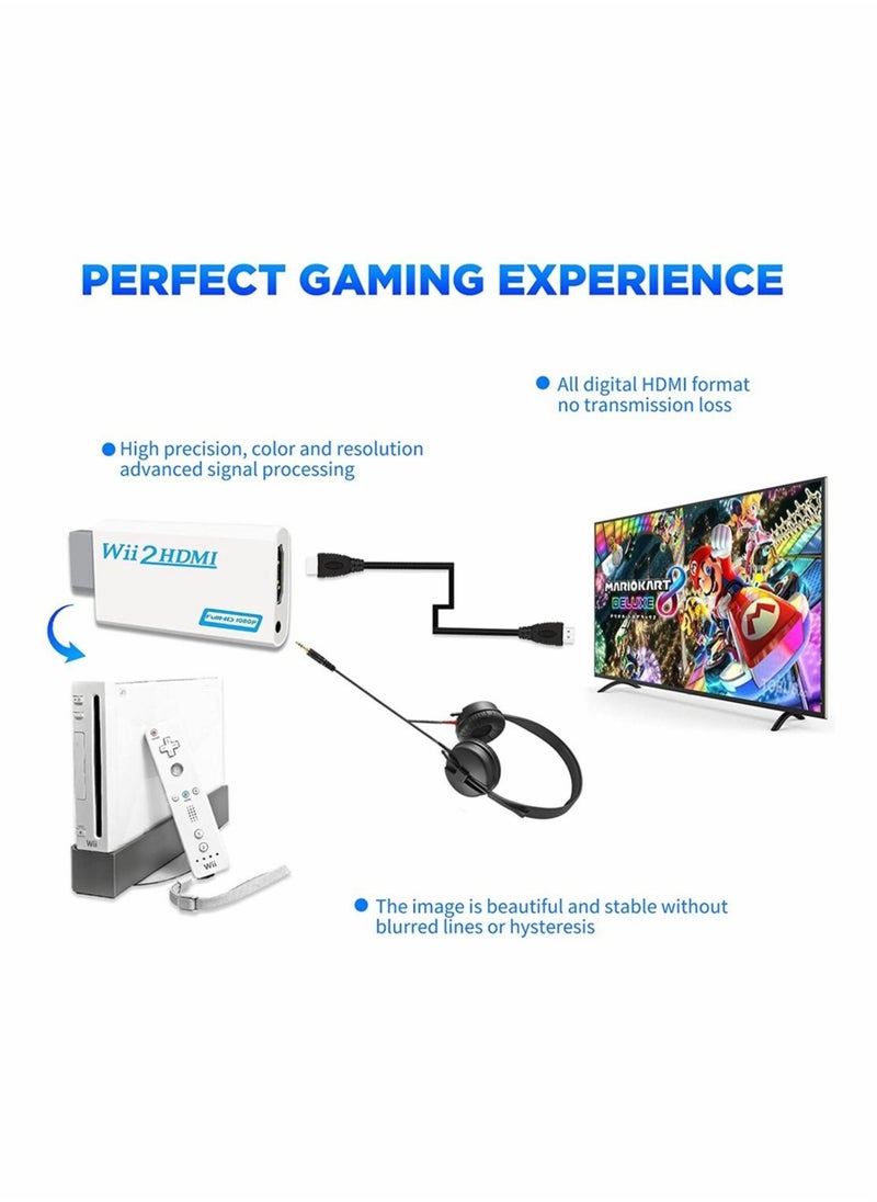 Generic - Wii to HDMI Converter, Wii to Hdmi Adapter 1080P with 5FT High Speed HDMI Cable Wii2 HDMI Adapter with 3.5mm Audio Jack And 1080p 720p HDMI Output Compatible with All Wii Display Modes (White) - Image 1