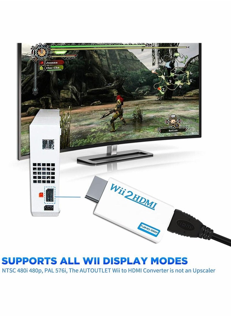 Generic - Wii to HDMI Converter, Wii to Hdmi Adapter 1080P with 5FT High Speed HDMI Cable Wii2 HDMI Adapter with 3.5mm Audio Jack And 1080p 720p HDMI Output Compatible with All Wii Display Modes (White) - Image 1