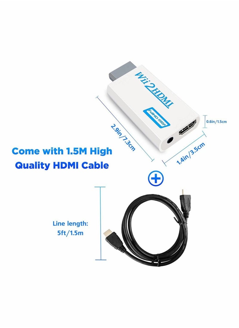 Generic - Wii to HDMI Converter, Wii to Hdmi Adapter 1080P with 5FT High Speed HDMI Cable Wii2 HDMI Adapter with 3.5mm Audio Jack And 1080p 720p HDMI Output Compatible with All Wii Display Modes (White) - Image 1