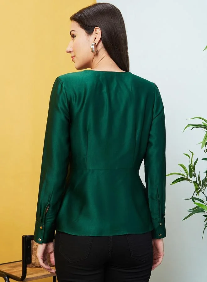 globus Globus Solid Satin V-Neck Wrap Top