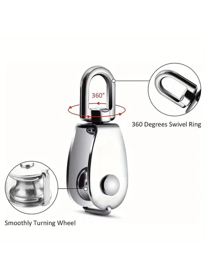 M15 2pcs 304 Stainless Steel Single Wire Rope Pulley Set With Release Buckle - Image 4