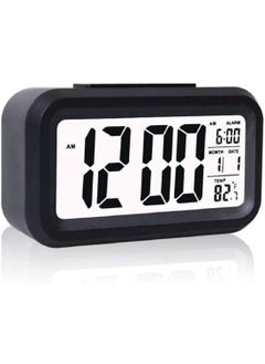 GOPSZOME Digital Alarm Clock Calendar Snooze with Automatic Sensor Light Smart Battery Operated Date Temperature Alarm Clock for Students Loud Study Table Watch Home and Office Black Colour