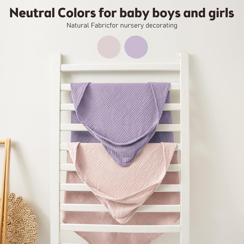 Susurration Hooded Baby Towels for Newborn 2 Pack 100% Muslin Cotton Towel for Babies，Highly Absorbent and Newborn Essential 30x30 Inch (Purple Pink) - Image 4