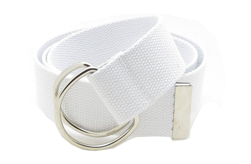 BC Belts Canvas Web Belt Double D-Ring Buckle 1.5" Wide with Metal Tip Solid Color (White M) - Image 1