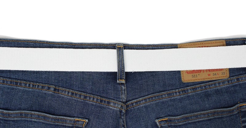 BC Belts Canvas Web Belt Double D-Ring Buckle 1.5" Wide with Metal Tip Solid Color (White M) - Image 4