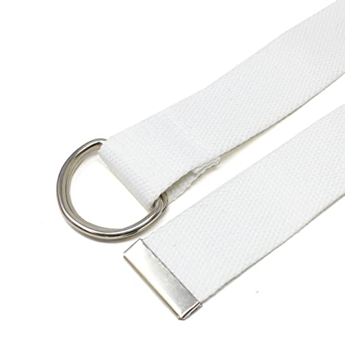 BC Belts Canvas Web Belt Double D-Ring Buckle 1.5" Wide with Metal Tip Solid Color (White M) - Image 2