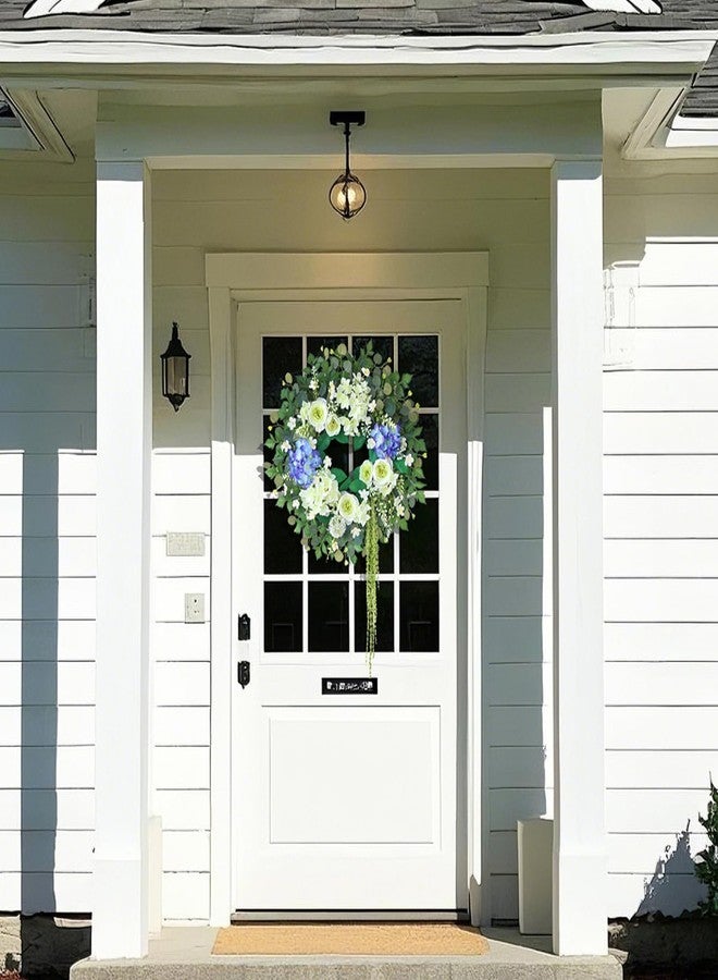 GLIDLION 26" Hydrangea & Eucalyptus Wreath for Front Door, Porch, Window - Large Artificial Silk Flowers Outdoor Wreath for Home, Farmhouse, Wedding Decor - Spring, Summer, All Seasons (White&Purple) - Image 3