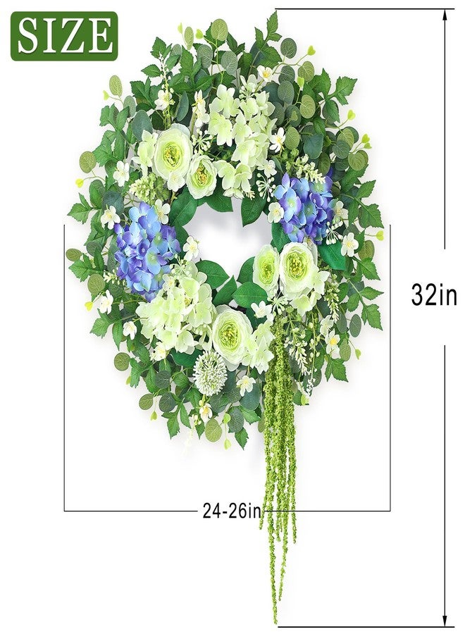 GLIDLION 26" Hydrangea & Eucalyptus Wreath for Front Door, Porch, Window - Large Artificial Silk Flowers Outdoor Wreath for Home, Farmhouse, Wedding Decor - Spring, Summer, All Seasons (White&Purple) - Image 4