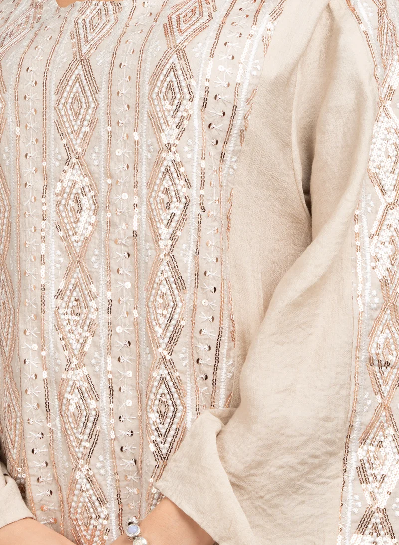 IKKXA Radiant Embroidery Jalabiya CJ1045 Beige