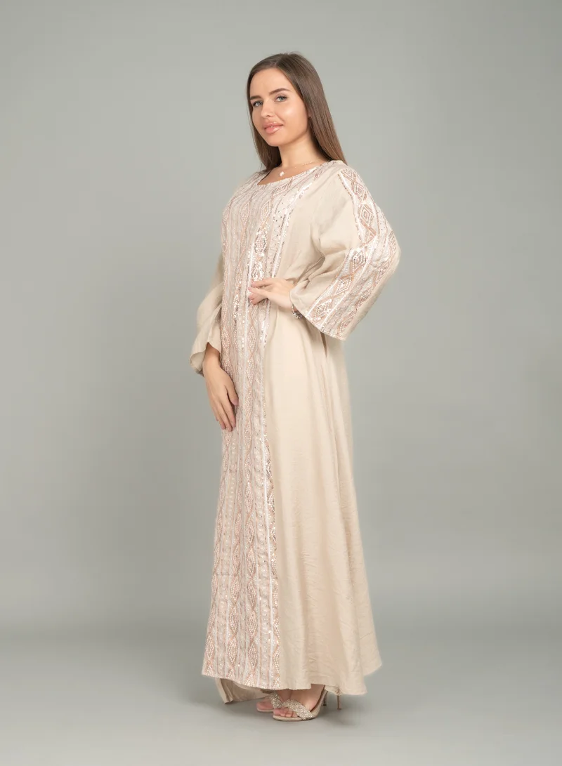 IKKXA Radiant Embroidery Jalabiya CJ1045 Beige