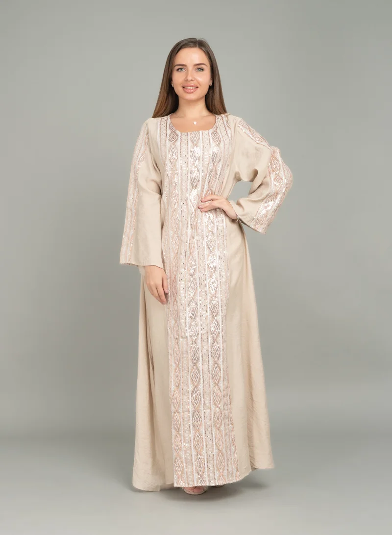 IKKXA Radiant Embroidery Jalabiya CJ1045 Beige
