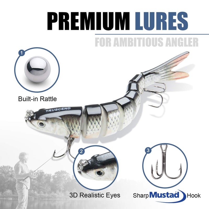 TRUSCEND Easy Catch Swimmax, Magic Noisy Turbulent Wiggling and Vibrating Actions for More Bites, Segmented Swimbait Jointed by Dyneema Strongest Fiber, Lifelike Fishing Lures for Relax Family Fishing - Image 4