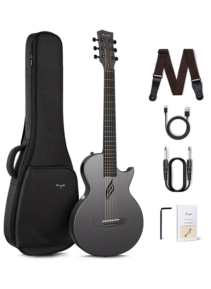 enya - Enya NOVA Go SP1 Carbon Fiber Acoustic Electric Guitar with Smart AcousticPlus 35 Inch Travel Acustica Guitarra Starter Bundle Kit of Gig Bag, Strap, Strings, Charging Cable, Instrument Cable(Black) - Image 1