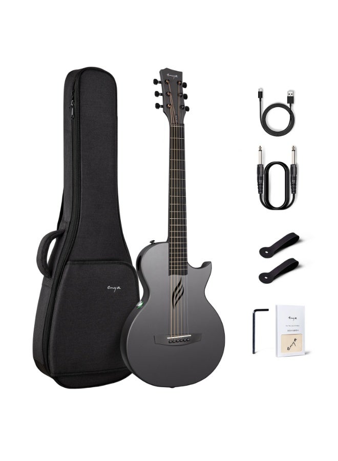 Enya NOVA Go SP1 جيتار كهربائي صوتي من ألياف الكربون مع Smart AcousticPlus 35 بوصة للسفر Acustica Guitarra مجموعة أدوات للمبتدئين من حقيبة الحفلة، والحزام، والأوتار، وكابل الشحن، وكابل الأدوات (أسود) - Image 1