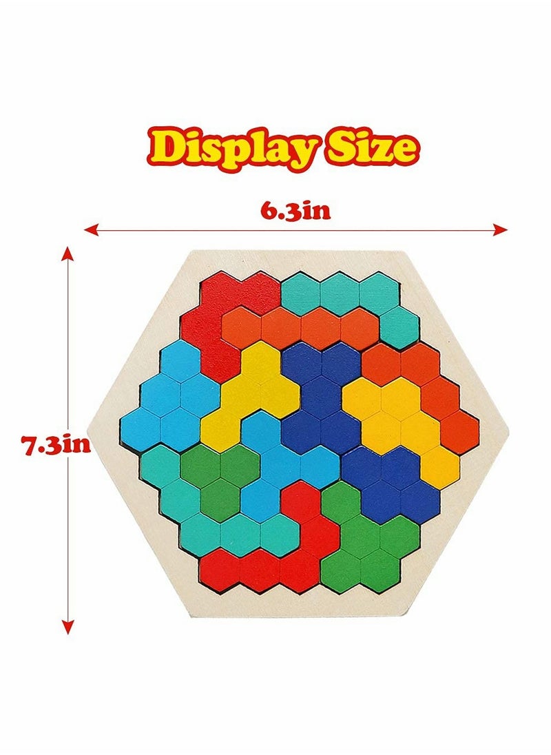 SYOSI - Wooden Hexagon Puzzle,Brain Teasers Toy Tangram Jigsaw Shape Pattern Block Colorful Toy Geometry Logic IQ Game STEM Montessori Educational Gift for All Ages Kids Children Adults Boys Girls Challenge - Image 1