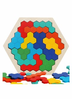 Wooden Hexagon Puzzle,Brain Teasers Toy Tangram Jigsaw Shape Pattern Block Colorful Toy Geometry Logic IQ Game STEM Montessori Educational Gift for All Ages Kids Children Adults Boys Girls Challenge