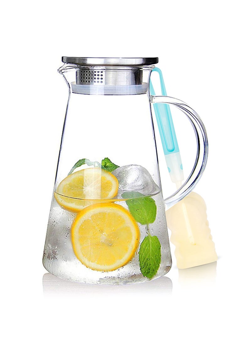 susteas SUSTEAS 20 Liter 68oz Glass Pitcher with Lid Easy Clean Heat Resistant Glass Water Carafe with Handle for HotCold Beverages  Water Cold Brew Iced Tea  Juice With 1 LongHandled Brush Included 