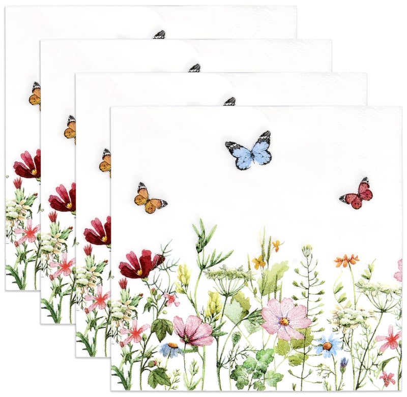 Gift Boutique Gift Boutique 100 Pcs Floral Wildflower Cocktail Beverage Napkins Disposable Paper Butterfly Wild Flower Dessert Napkin for Tableware Party Supplies  - Image 5