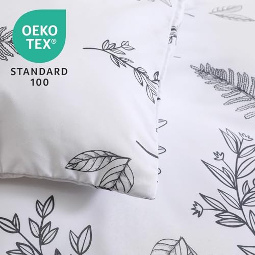 MUXHOMO Duvet Cover Queen Size, Reversible Floral White Duvet Cover Set with Zipper Closure, 3 Pieces Botanical Patterns Soft Microfiber Bedding Set with 4 Ties (90"x90", 2 Pillow Cases) - Image 4