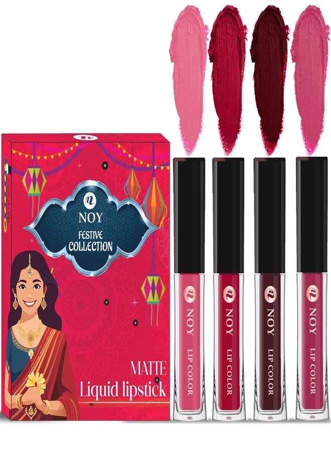 نوي أحمر شفاه نوي فيستيفال، عبوة من 4 ألوان سائلة غير لامعة: خوخي، وردي كرزي، بني داكن، بنفسجي. - Image 1