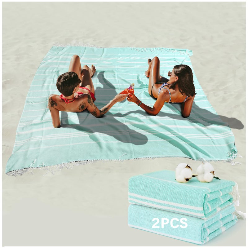 Antfuny 2 Pack Giant Huge Thin Boho Throw Blanket Turkish Beach Blanket Towel Jumbo Extra Large XXL Oversized Outdoor Picnic Accessories Airplane Travel Essentials Camping Gears Must Haves Yard Yoga Mat Aqua - Image 1