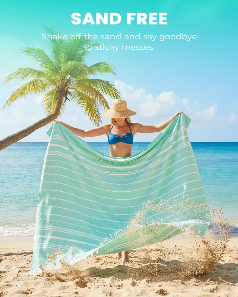 Antfuny 2 Pack Giant Huge Thin Boho Throw Blanket Turkish Beach Blanket Towel Jumbo Extra Large XXL Oversized Outdoor Picnic Accessories Airplane Travel Essentials Camping Gears Must Haves Yard Yoga Mat Aqua - Image 3