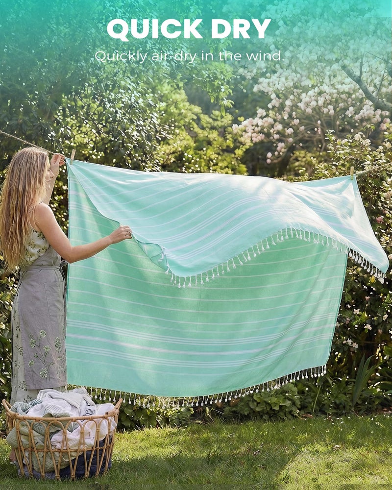 Antfuny 2 Pack Giant Huge Thin Boho Throw Blanket Turkish Beach Blanket Towel Jumbo Extra Large XXL Oversized Outdoor Picnic Accessories Airplane Travel Essentials Camping Gears Must Haves Yard Yoga Mat Aqua - Image 5