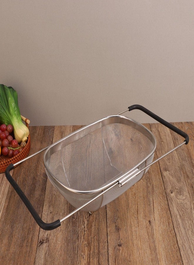 Ghini® Over The Sink Colander with Expandable Rubber Grip Handles - Fine Mesh Oval Strainer in Stainless Steel - Strain, Drain, Rinse Fruits and Vegetables - Dishwasher Safe (1) - Image 4