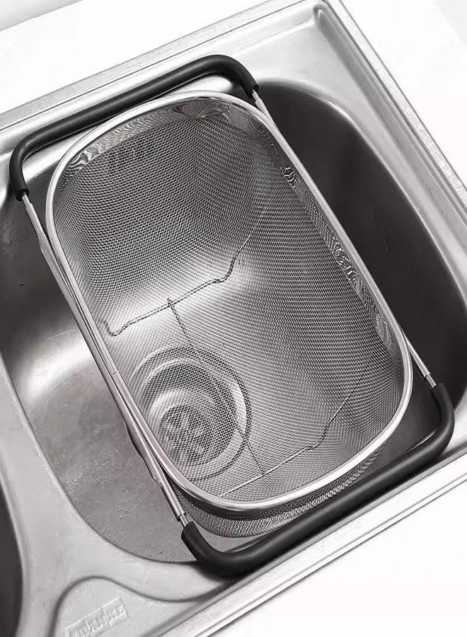 Ghini® Over The Sink Colander with Expandable Rubber Grip Handles - Fine Mesh Oval Strainer in Stainless Steel - Strain, Drain, Rinse Fruits and Vegetables - Dishwasher Safe (1) - Image 1