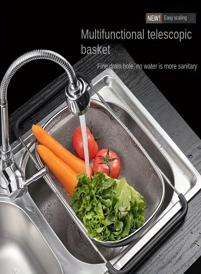 Ghini® Over The Sink Colander with Expandable Rubber Grip Handles - Fine Mesh Oval Strainer in Stainless Steel - Strain, Drain, Rinse Fruits and Vegetables - Dishwasher Safe (1) - Image 5