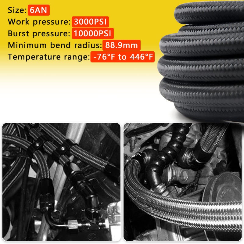 Medoon 6AN PTFE Fuel Line Kit, Nylon Stainless Steel Braided Fuel Hose, LS Swap EFI E85 Injection Fuel PTFE Fitting 3/8" 26FT - Image 5