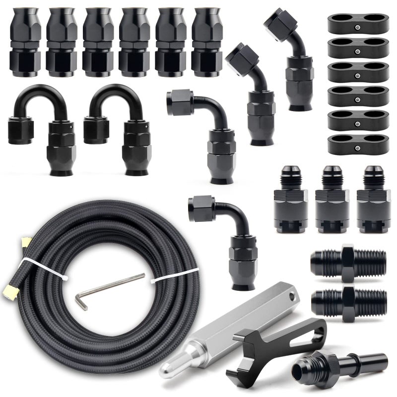 Medoon 6AN PTFE Fuel Line Kit, Nylon Stainless Steel Braided Fuel Hose, LS Swap EFI E85 Injection Fuel PTFE Fitting 3/8" 26FT - Image 1