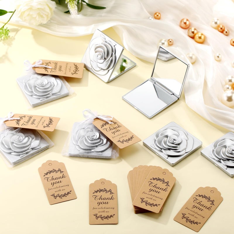 30 Sets Sliver Compact Mirrors for Christmas Bulk Gifts Pocket Mirror with Thank You Tags and Organza Bags for Women, Wedding Gifts, Bridal Shower - Image 4