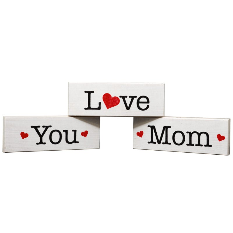 JennyGems Gifts for Mom Love You Mom 3 Piece Wooden Block Set Mom Gifts Farmhouse Tiered Tray Decor Made in USA