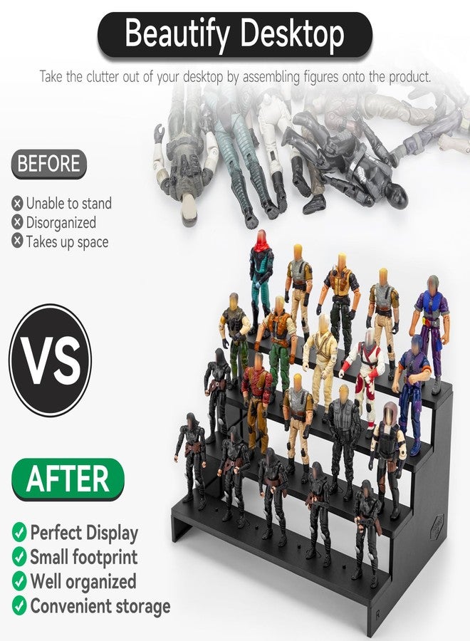 DisplayMore 3.75 inch Action Figure Riser Display Shelf,4 Tier Stand Base with PEG For 1/18 inch Scale Action figure Organizer and Storage, Compatible with 1/18 Scale Vintage Star Wars /G.i Joe Figures Toy (Fit For 3.75 inch Vintage SW/GI JOE-Black) - Image 3