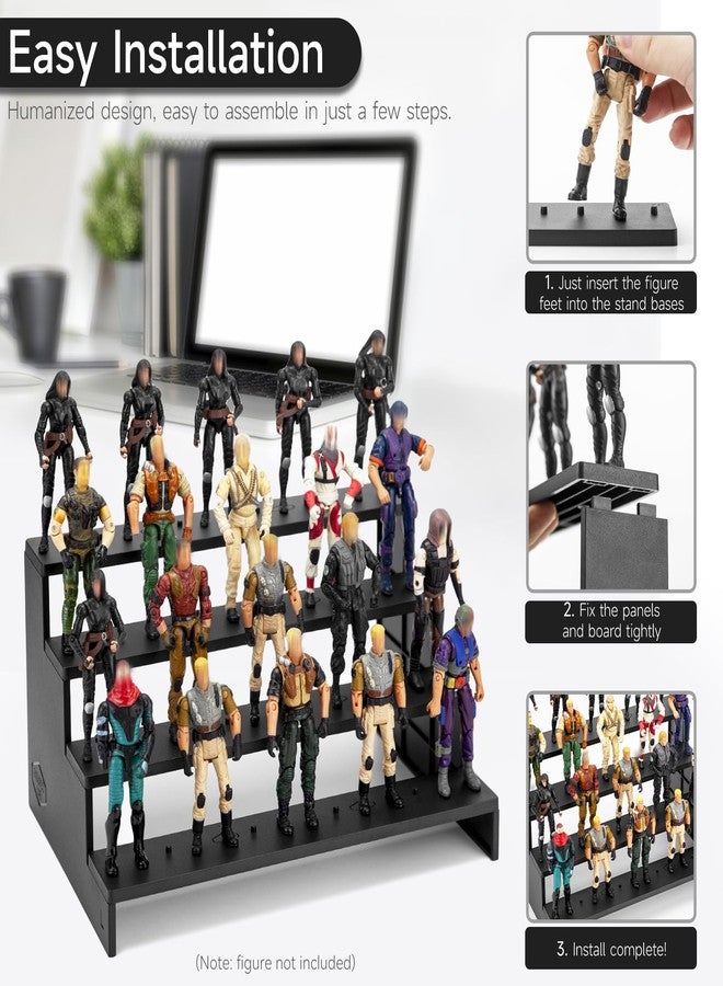 DisplayMore 3.75 inch Action Figure Riser Display Shelf,4 Tier Stand Base with PEG For 1/18 inch Scale Action figure Organizer and Storage, Compatible with 1/18 Scale Vintage Star Wars /G.i Joe Figures Toy (Fit For 3.75 inch Vintage SW/GI JOE-Black) - Image 4