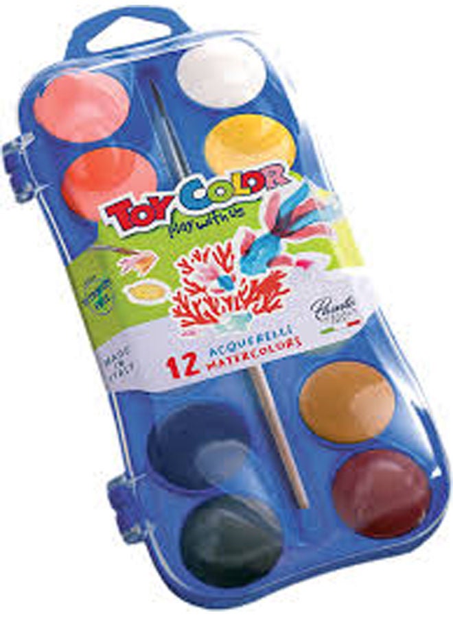 Toy Color 12-Color Stone Water Color Set + Brush Multicolour 