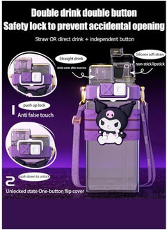 Kawaii Water Bottle Dual Nozzle Design with Portable Stylish Perfect Sport Travel Work 17.5OZ/520ML, Purple 17.5 OZ  - Image 3