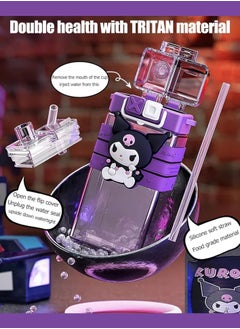 Kawaii Water Bottle Dual Nozzle Design with Portable Stylish Perfect Sport Travel Work 17.5OZ/520ML, Purple 17.5 OZ  - Image 4