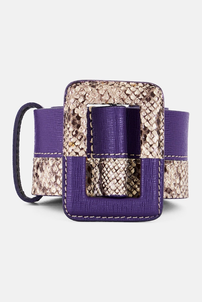 Harmont & Blaine Women Animal Print Leather Belt, Purple - Image 1