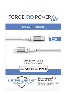Force Power Lite USB C to USB C Reinforced Cable 1.2M Lifetime Warranty White