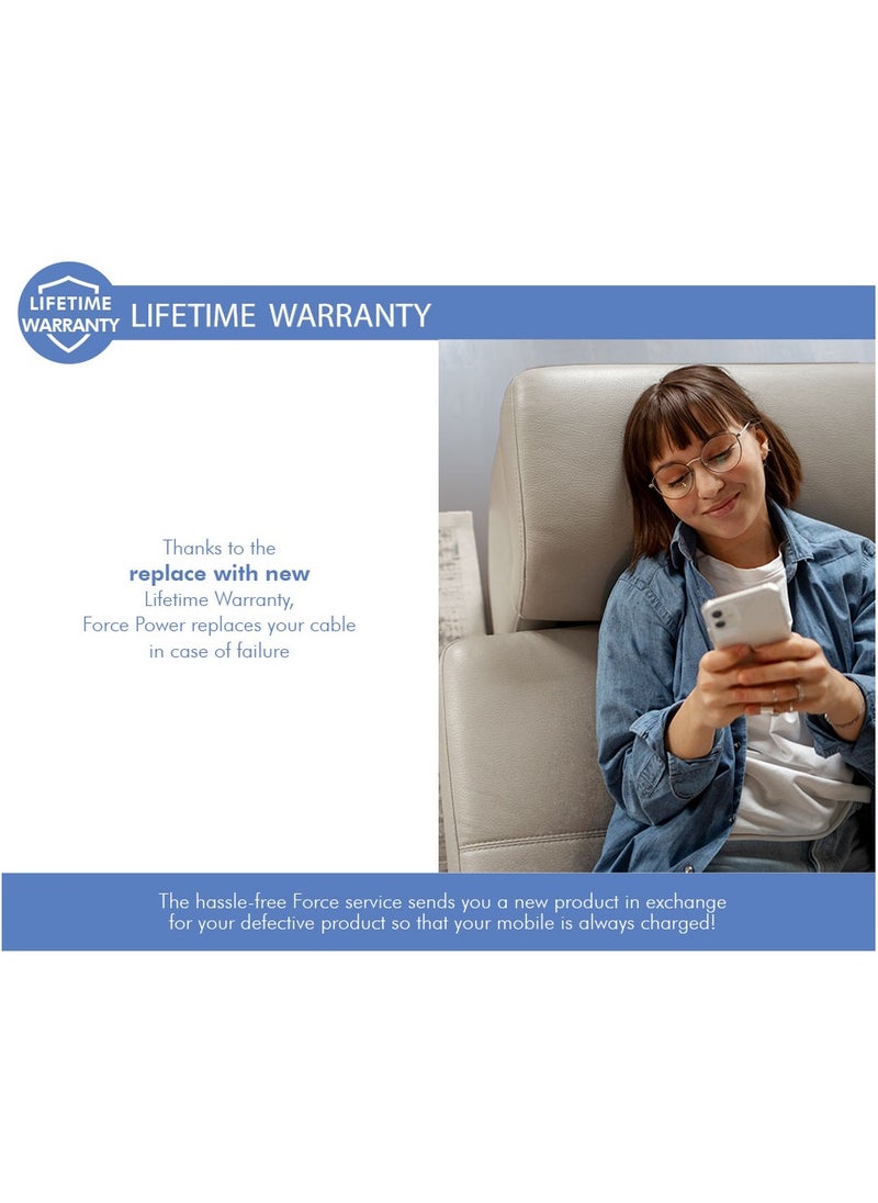 Generic - Force Power Lite USB C to USB C Reinforced Cable 1.2M Lifetime Warranty White - Image 1