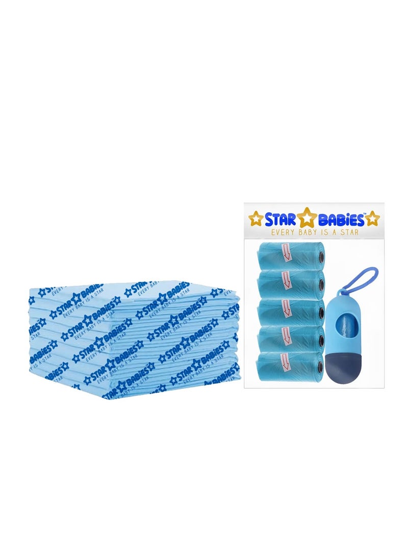 STAR BABiES Star Babies - Combo Pack of 2- Disposable Changing Mat Pack of 12 with Scented Bag (5 Pcs w/Dispenser) - Blue  - Image 1